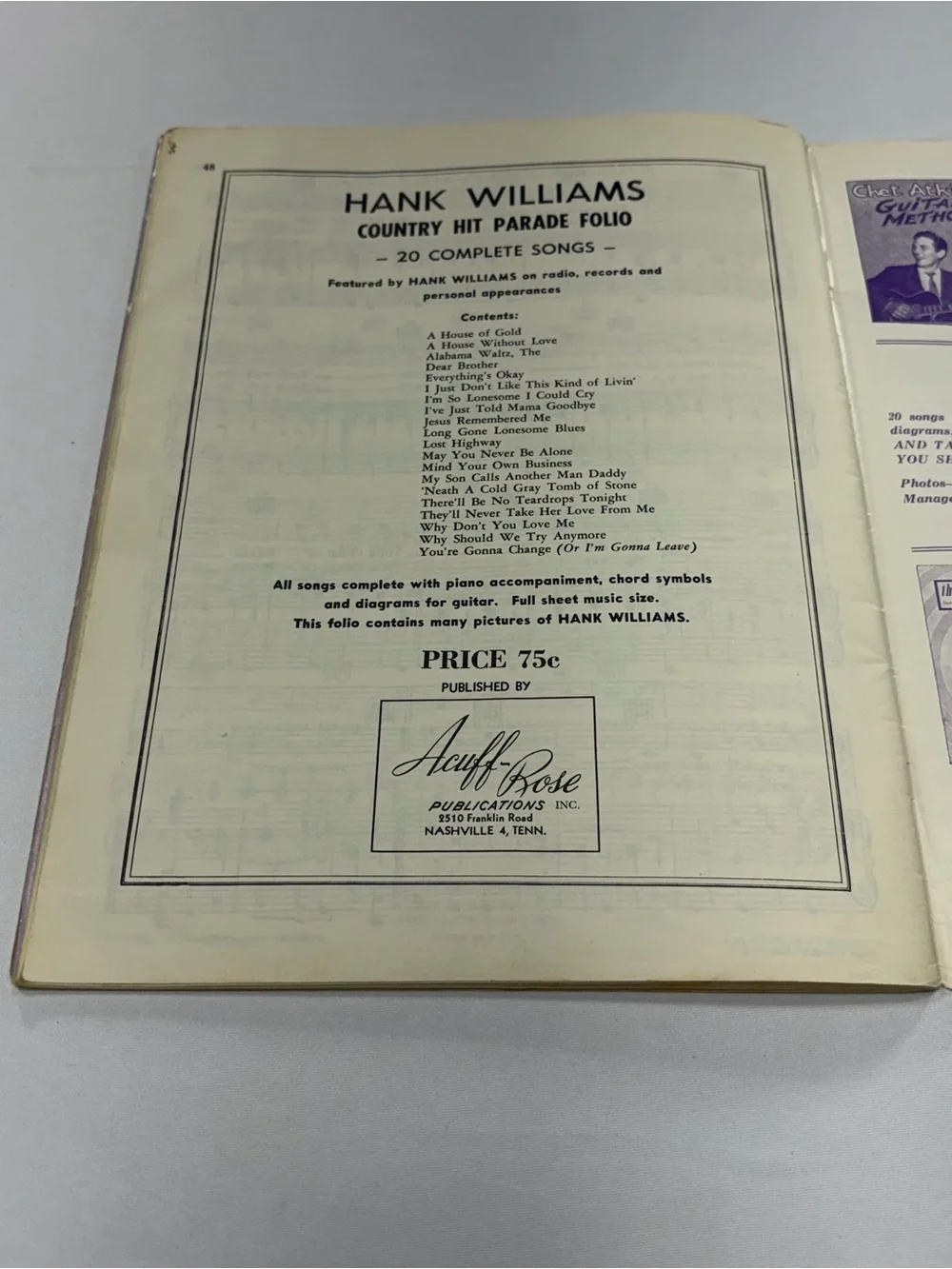 Hank Williams Favorite Songs Sheet Music Folio Songbook 1953 Country Vintage